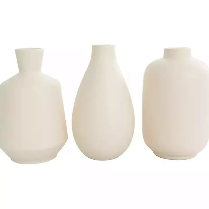 White Minimalist Ceramic Vases, Set of 3