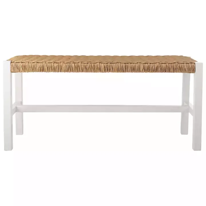 White Newport Wood and Rattan Bench