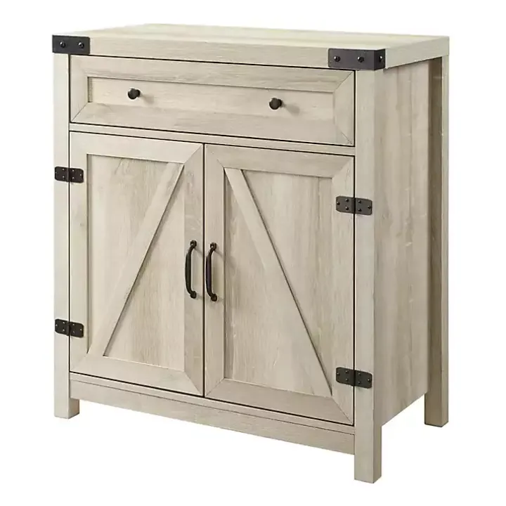 White Oak Wash Wooden and Metal Barn Door Cabinet