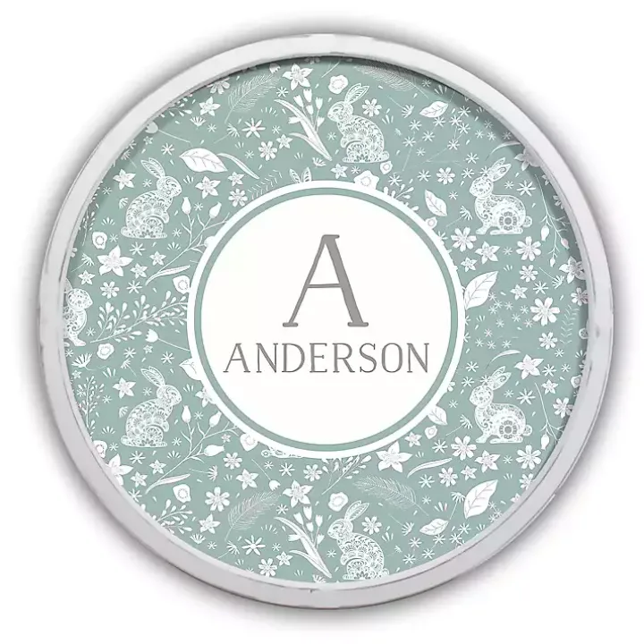 White Personalized Blue Bunnies Wall Plaque