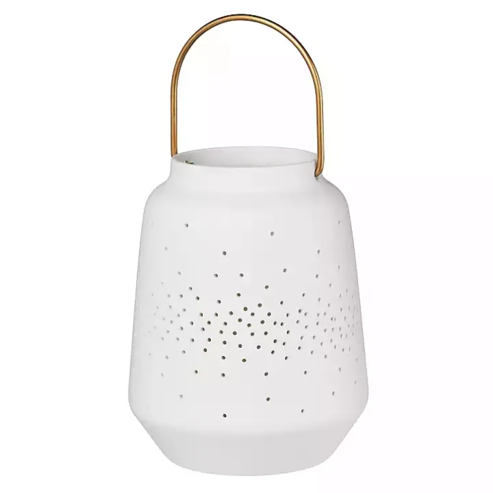 White Porcelain Lantern with Brass Handle, 5 in.