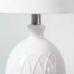 White Raised Geometric Table Lamp