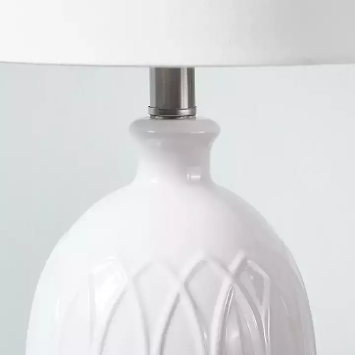 White Raised Geometric Table Lamp