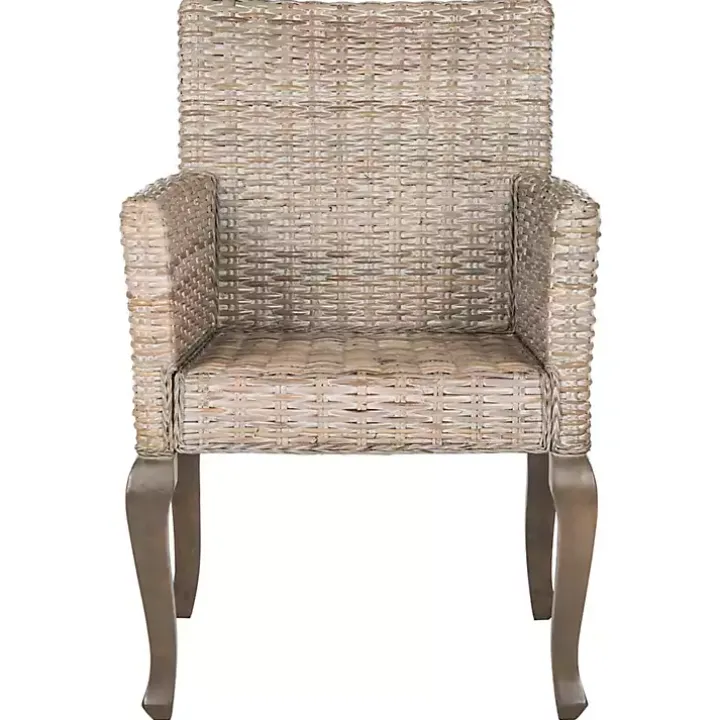 White Rattan Curved Legs Dining Chairs, Set of 2
