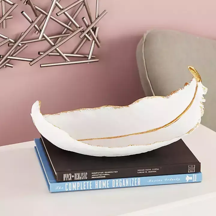 White Resin Feather Bowl