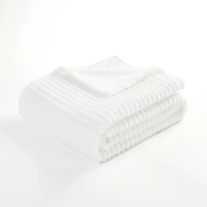 White Ribbed Ultra Soft Faux Fur Throw
