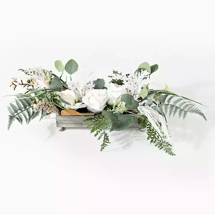 White Rose Fern Plant Arrangement