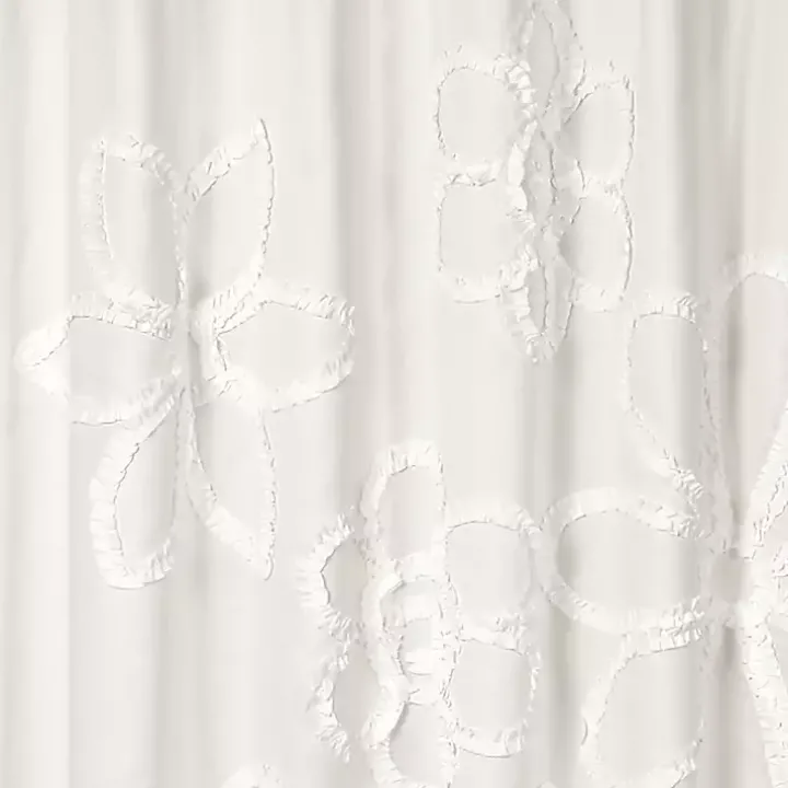 White Ruffle Flower Shower Curtain