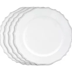 White Scalloped Beaded Rim Chargers, Set of 4