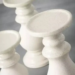 White Speckled Ceramic Candle Holders, Set of 3