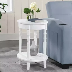 White Spindle Legs Oval Accent Table