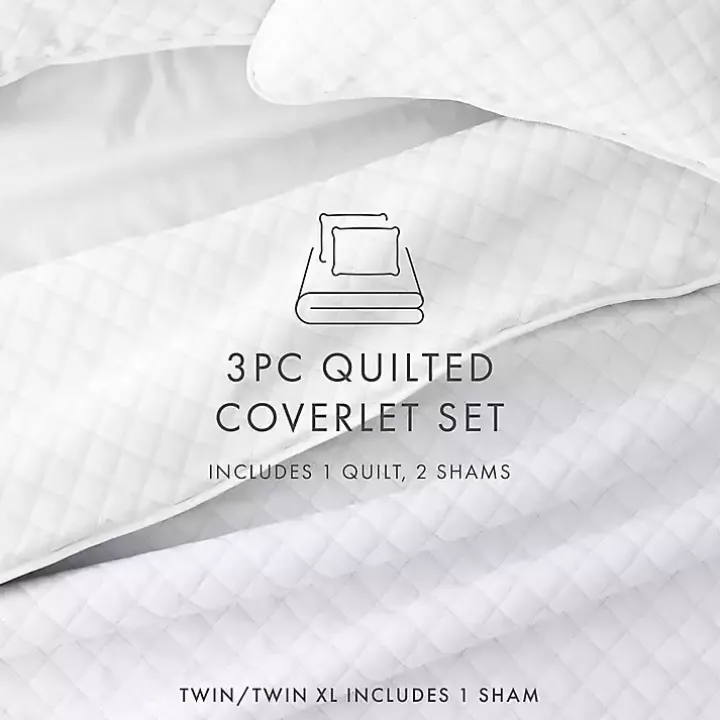 White Stitched Diamond 3-pc. Queen Quilt Set