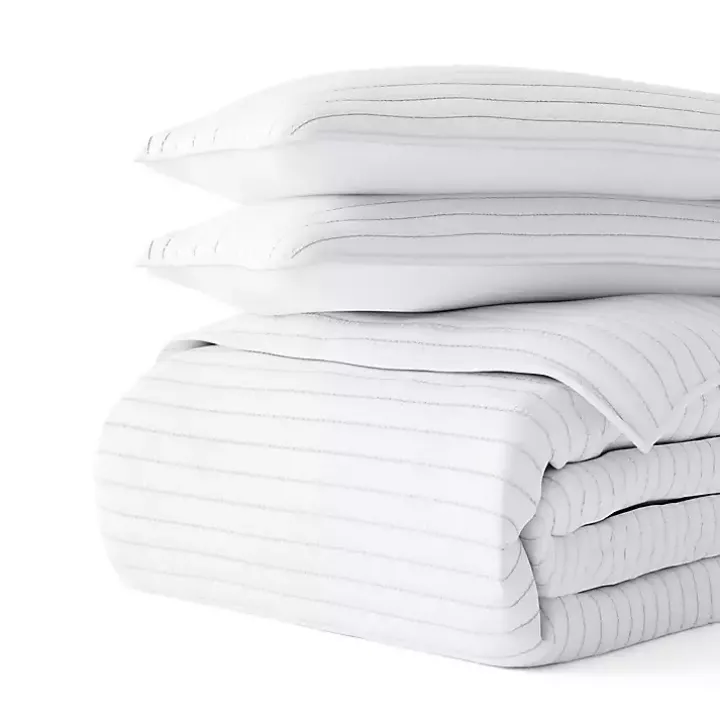 White Stitched Stripes 2-pc. Twin Quilt Set