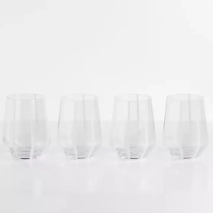 White Striped Stemless Wine Glasses, Set of 4
