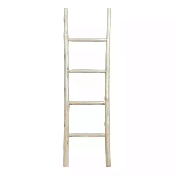 White Teak Wood Leaning Ladder