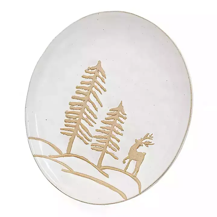White Trees and Deer Dinner Plates, Set of 4