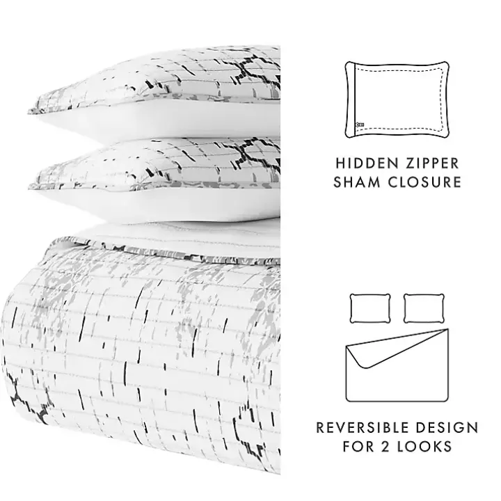 White Trellis Reversible 3-pc. Queen Quilt Set