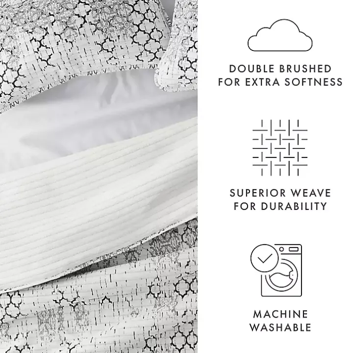 White Trellis Reversible 3-pc. King Quilt Set