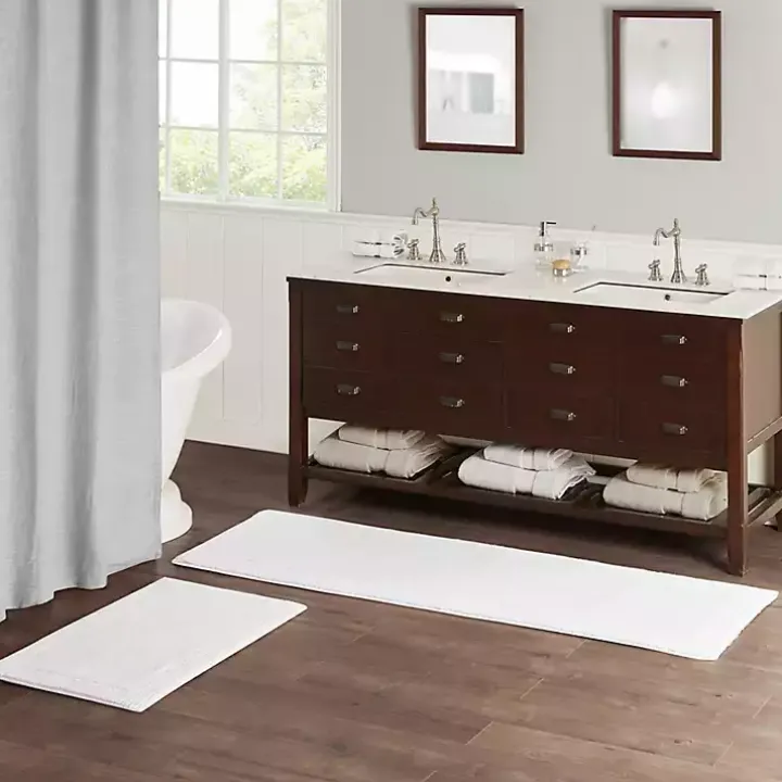 White Tufted Reversible Bath Mat, 34 in.