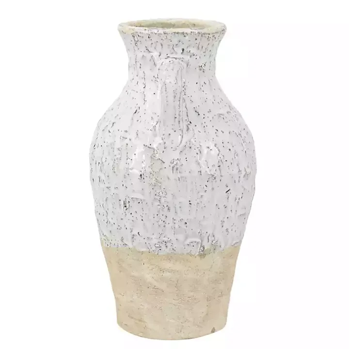White Two-Tone Ceramic Jug Vase with Handles