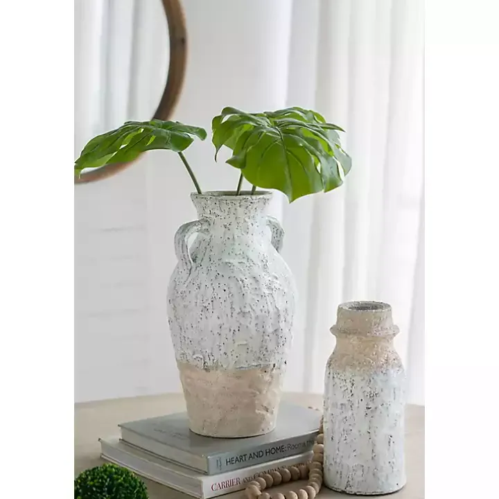 White Two-Tone Ceramic Jug Vase with Handles