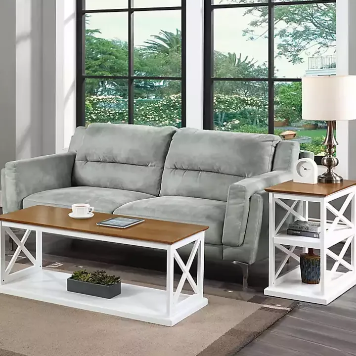 White Two-Tone Wood Double X Sides Accent Table