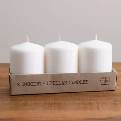 White Unscented Pillar Candles, Set of 3