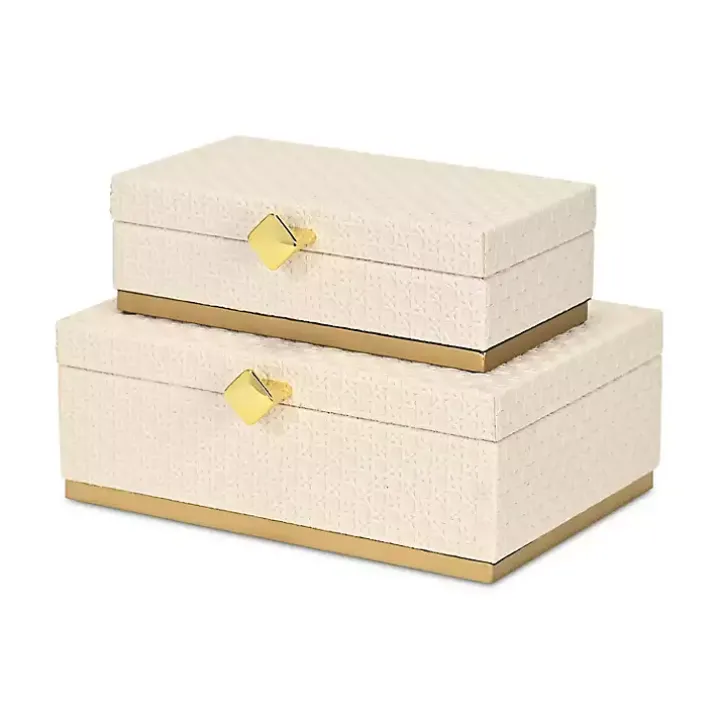 White Vinyl Rattan Rectangular Boxes, Set of 2
