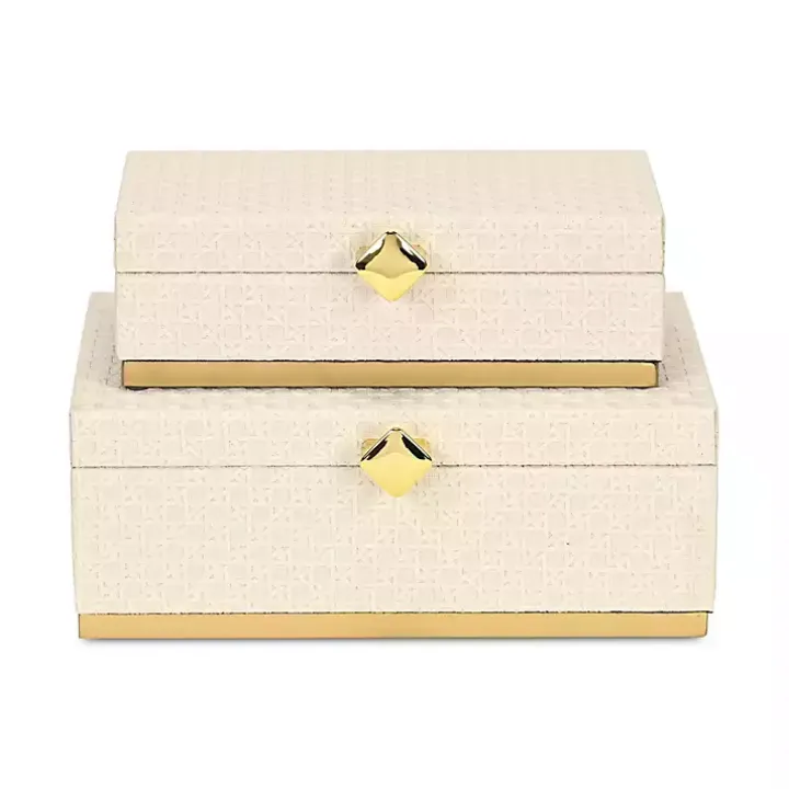 White Vinyl Rattan Rectangular Boxes, Set of 2
