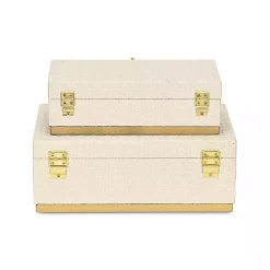 White Vinyl Rattan Rectangular Boxes, Set of 2
