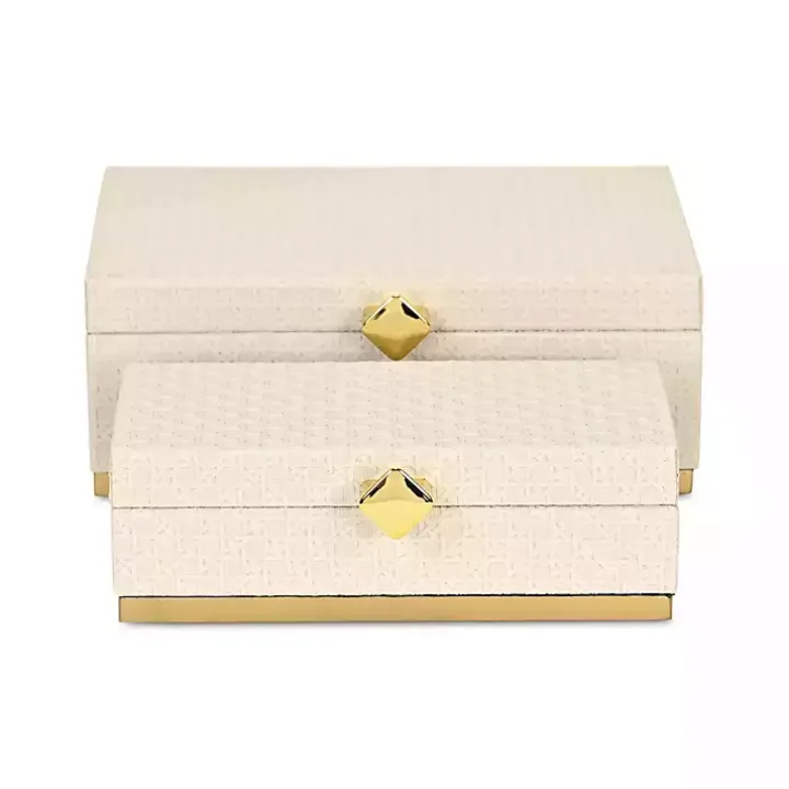 White Vinyl Rattan Rectangular Boxes, Set of 2