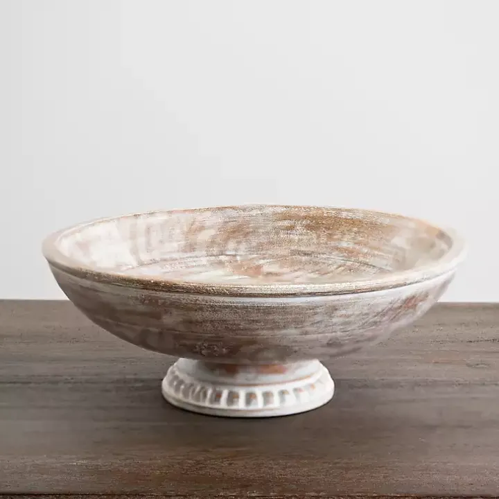 White Washed Mango Wood Pedestal Bowl, 12 in.