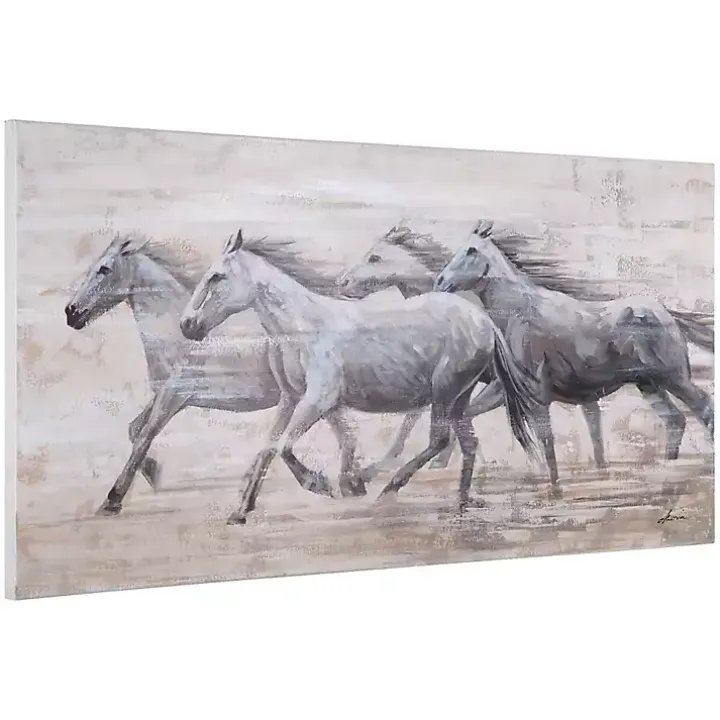 White Wild Horses Canvas Art Print