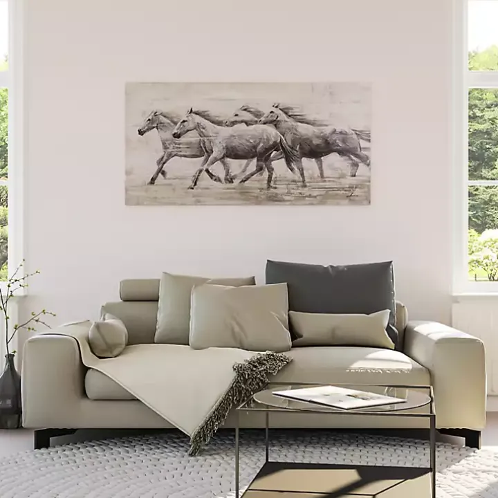 White Wild Horses Canvas Art Print