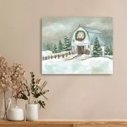 White Winter Barn Canvas Art Print, 20x16 in.