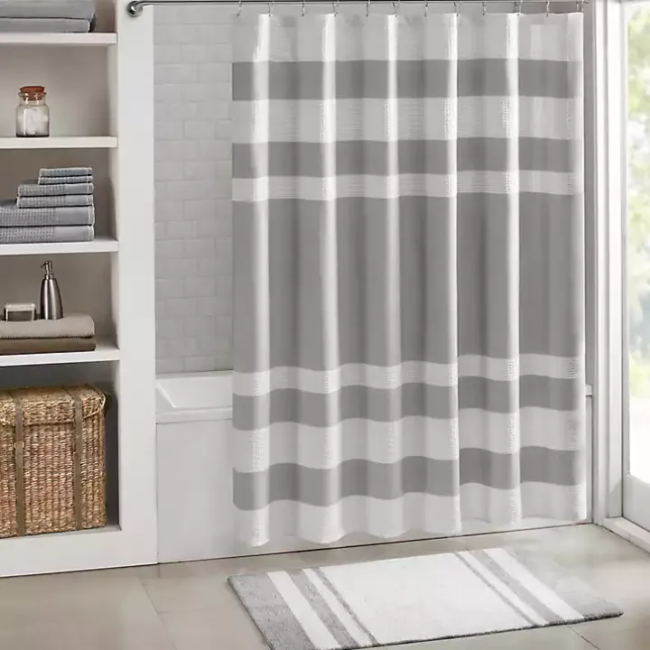 White with Gray Stripe Reversible Bath Mat, 45 in.