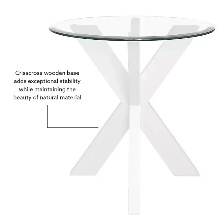 White Wood and Glass Top X-Base Accent Table