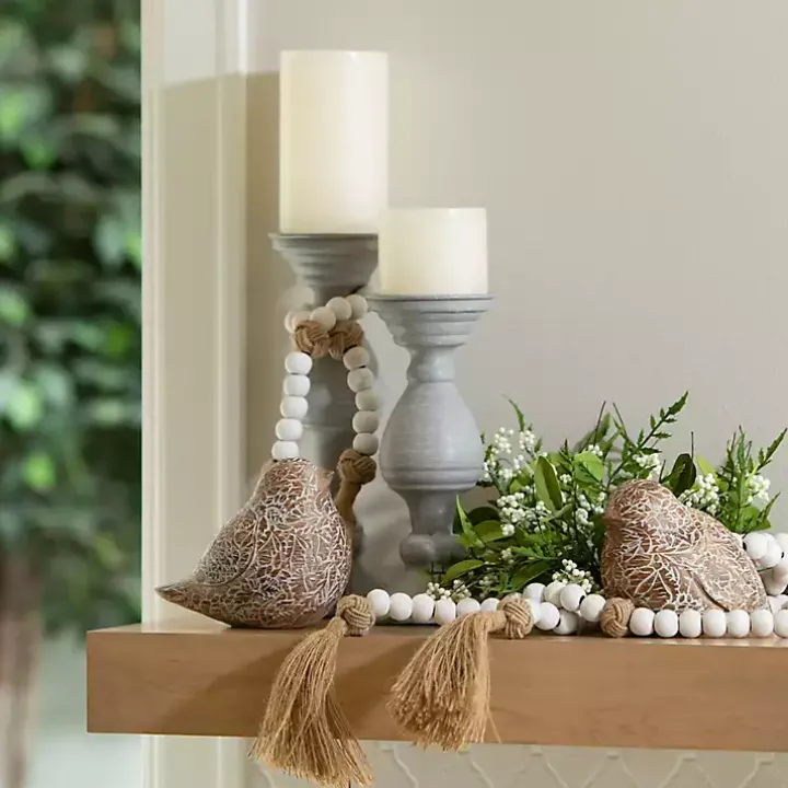 White Wood and Jute Beaded Garlands, Set of 2