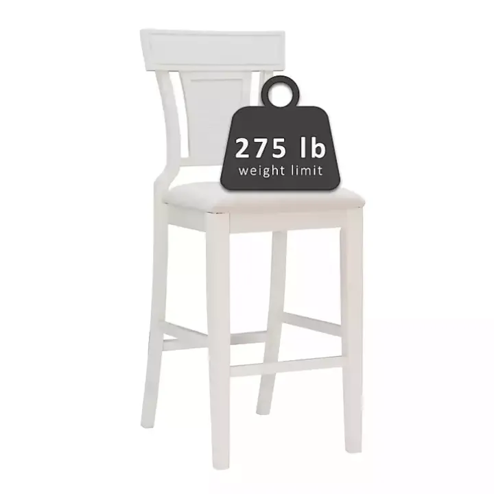 White Wood and Rattan Upholstered Bar Stool