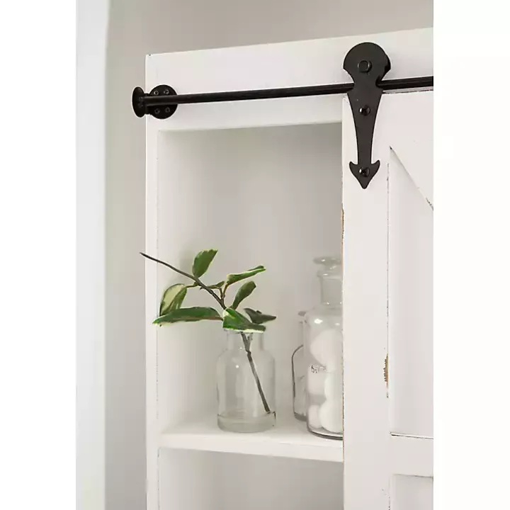 White Wood Barn Door 5-Shelf Wall Cabinet