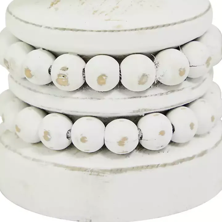 White Wood Beaded Pillar Candle Holders, Set of 2