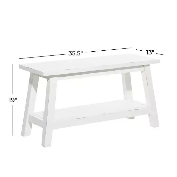 White Wood Bench with Slatted Wood Base