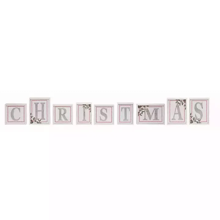 White Wood Christmas Letter Blocks, Set of 9