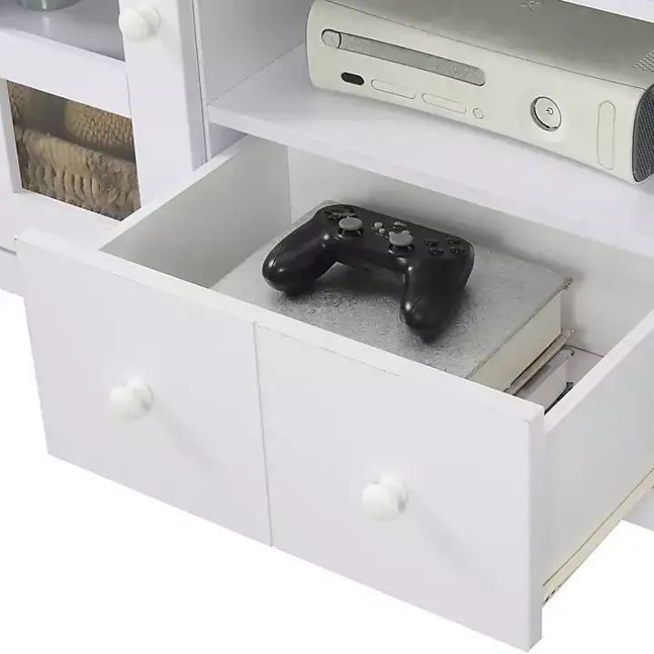 White Wood 2-Door Windowpane Media Cabinet