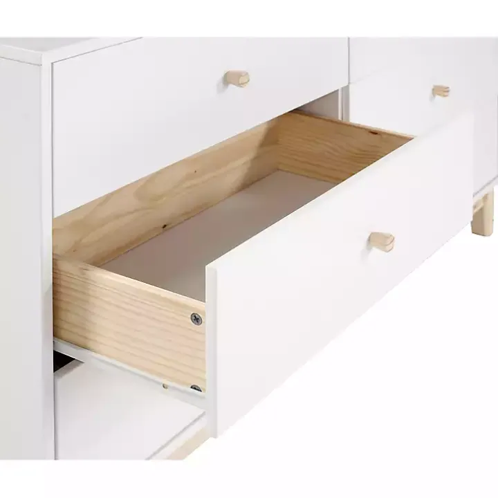 White Wood 6-Drawer Footed Dresser