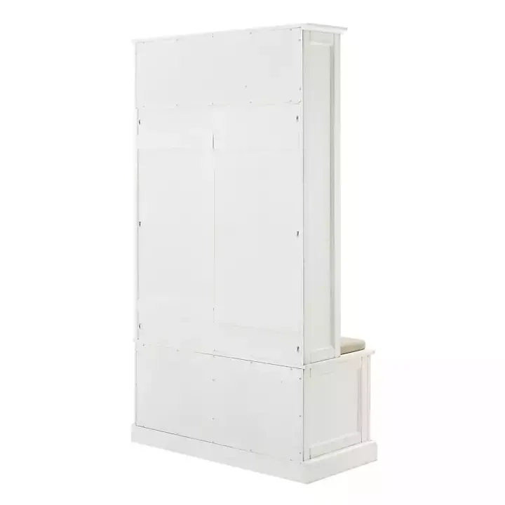 White Wood Hall Tree with Cushioned Bench