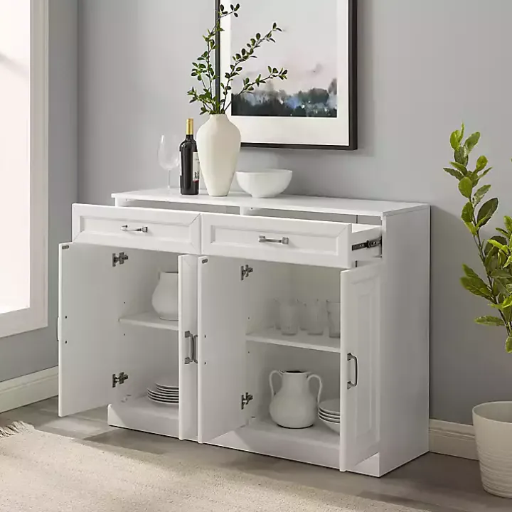 White Wood Panel 4-Door Cabinet