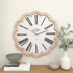 White Wood Scalloped Frame Wall Clock