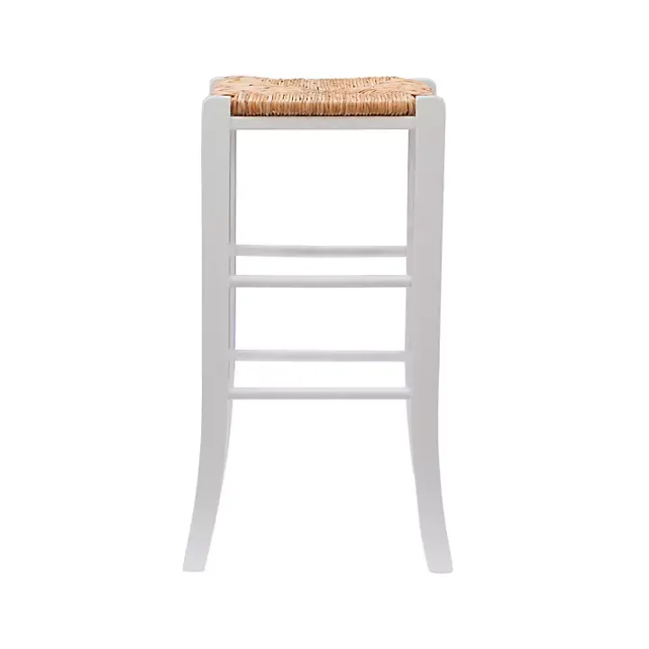 White Wood Seagrass Backless 2-pc. Bar Stool Set