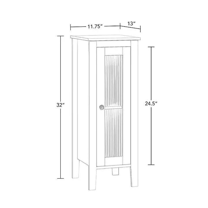 White Wood Slim Single Glass Door Floor Cabinet